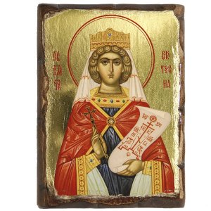 Икона великомученицы Екатерины, состаренная, дерево, золочение, лак, 14х19 см