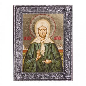 Икона блаженной Матроны Московской, оклад, МДФ, шелкография, поталь, 11,5х15,5 см