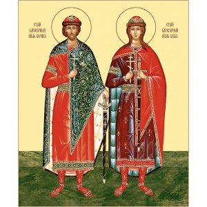 Икона благоверных князей Бориса и Глеба, дерево, 9,5х11,5 см