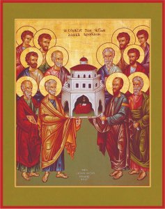 Икона "Собор 12 Апостолов", дерево, 30х40 см