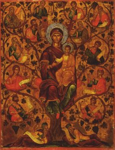 Икона "Древо Иессеево (Похвала Богородице)", дерево, 9,5х12,4 см