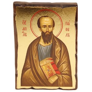 Икона апостола Павла, состаренная, дерево, золочение, 14х19 см