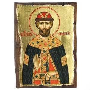 Икона благоверного князя Димитрия Донского, состаренная, дерево, золочение, 14х19 см