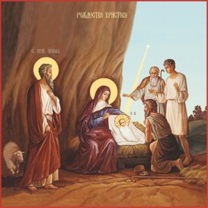 Икона "Рождество Христово", дерево, 9,5х9,5 см