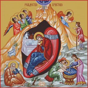 Икона "Рождество Христово", дерево, 9,5х9,5 см