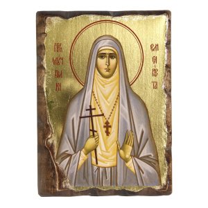 Икона преподобномученицы княгини Елизаветы, состаренная, дерево, золочение, 14х19 см