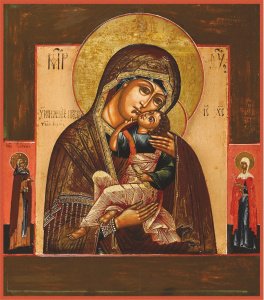 Икона Божией Матери "Умиление (Яхромская)", дерево, 14х15,9 см