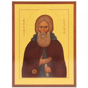 Икона преподобного Сергия Радонежского, дерево, золочение, лак, 20х27 см