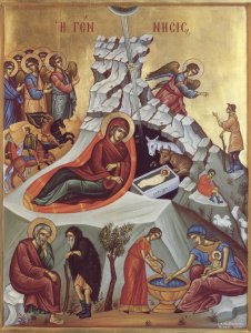 Икона "Рождество Христово", дерево, 6,8х9 см
