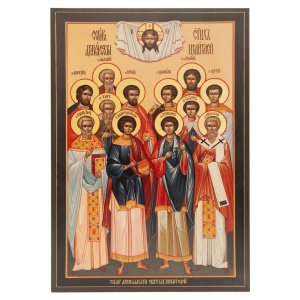 Икона "Собор 12 Святых Целителей", дерево, 13х19 см