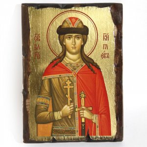 Икона благоверного князя Глеба, состаренная, дерево, золочение, 14х19 см