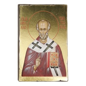 Икона святителя Николая Мирликийского (Чудотворца), состаренная, дерево, золочение, 14х19 см