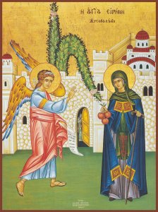Икона преподобной Ирины Каппадокийской (Хрисоволанты), дерево, 6,7х9 см